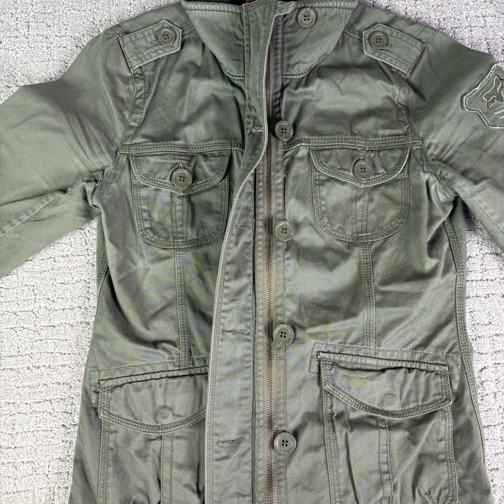 Fox Racing Jacket Military Style Zip & Button Army Green Logo Women's Size Small - Picture 8 of 12